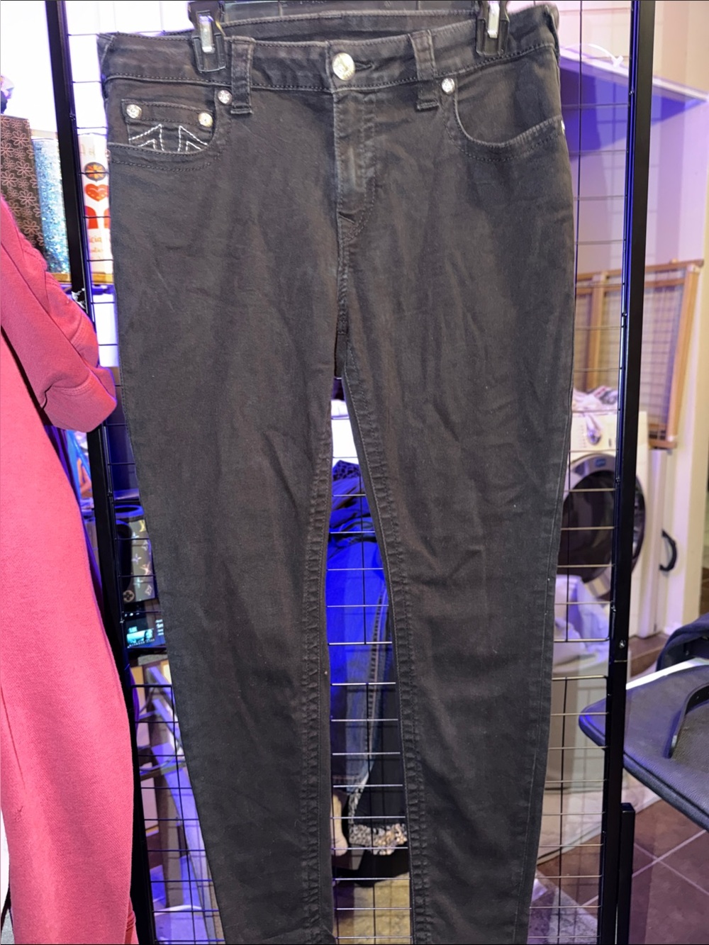 True Religion Black Jeans women’s straight leg jeans White Stitch y2k